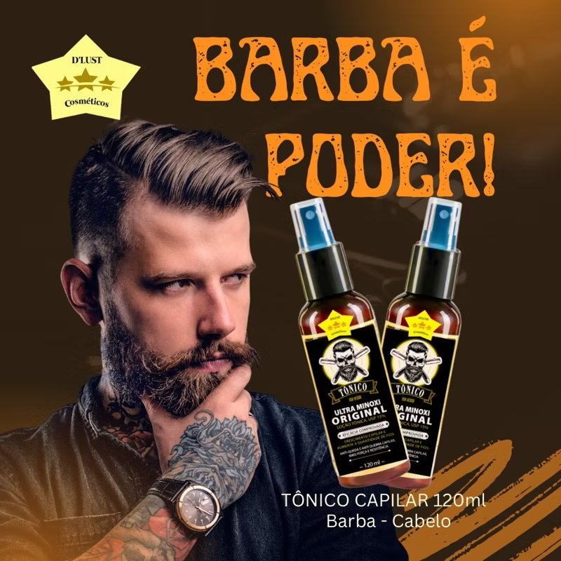 Minoxidil 15% D'Lust Turbo 120ml, para Cabelo, Barba e Sobrancelha